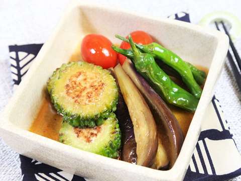 ゴーヤーのベジココットと夏野菜の焼き浸しのレシピ 作り方 Happy Recipe ヤマサ醤油のレシピサイト