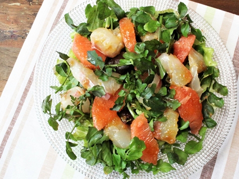 鯛とクレソン グレープフルーツのサラダのレシピ 作り方 Happy Recipe ヤマサ醤油のレシピサイト