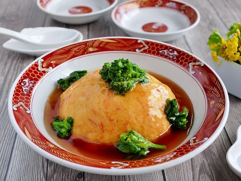 長芋でふんわり菜の花あんかけ天津丼のレシピ 作り方 Happy Recipe ヤマサ醤油のレシピサイト