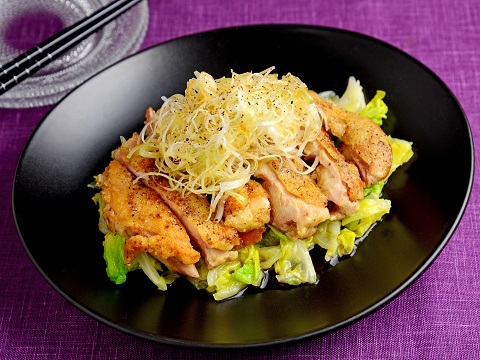 キャベツと白髪ねぎで食べる鶏竜田のぽん酢かけのレシピ 作り方 Happy Recipe ヤマサ醤油のレシピサイト